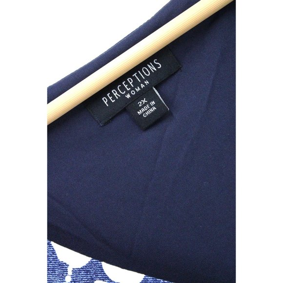 Perceptions New York Dress Womens Blue Floral Short Sleeve Denim/Turo V Neck 2XL - Picture 6 of 10